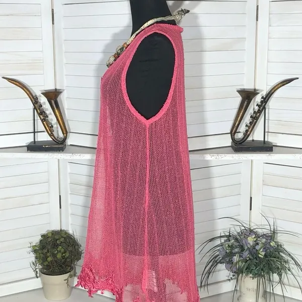 Simply Noelle Beach Cover Up Sheer Mesh Embroidered Appliqué Hot Pink Sz M - Image 5