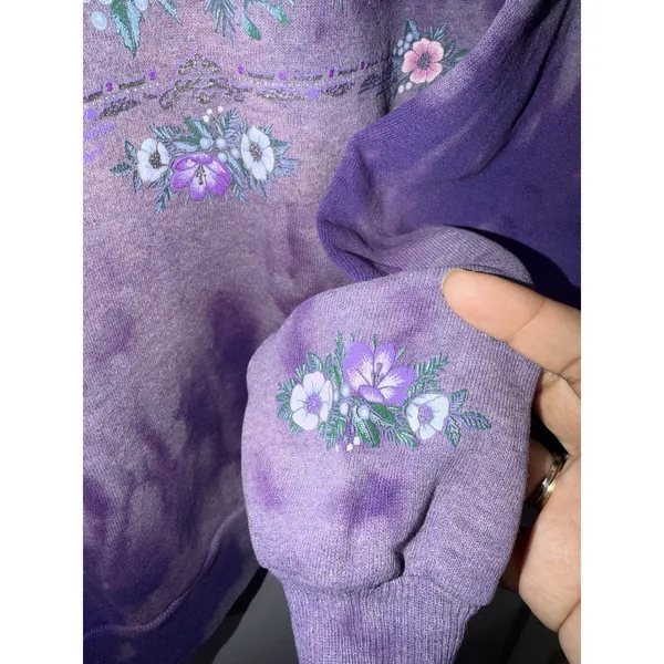 Vintage 80s 90s Morning Sun Collared Crewneck Flower Tie Dye Granny Sweatshirt L - Image 6