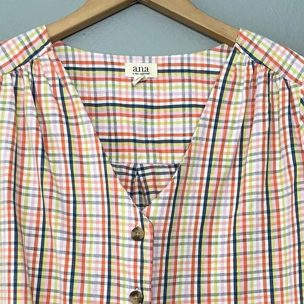 Gingham Plaid Cropped Top Size Petite Medium Button Up Cotton Country Preppy - Image 2