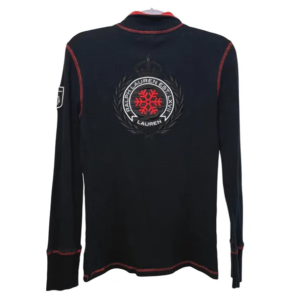 Lauren Ralph Lauren Active‎ Womens Black Waffle Knit Quarter Zip Pullover Small - Image 4
