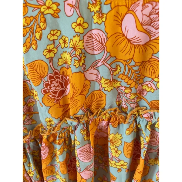 Agnes & Dora Sway Top Floral Babydoll Blouse Orange Blue Ruffle Sleeve Medium - Image 2