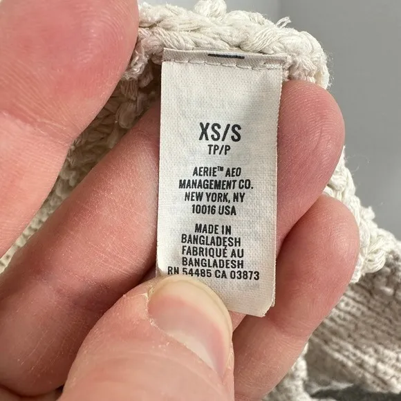 Aerie Cream Crochet Hooded Cardigan Sweater XS/S Open Front Loose Knit Beach‎ - Image 7