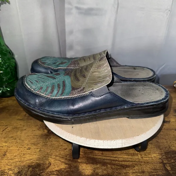 Naot Zafra Monstera Leaf Leather Mules 41~10 Blue Green Comfort Slip On Clogs - Image 7