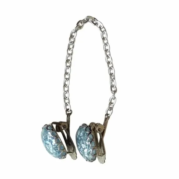 Vintage Blue Opal Confetti Lucite Sweater Guard Clips - Image 6