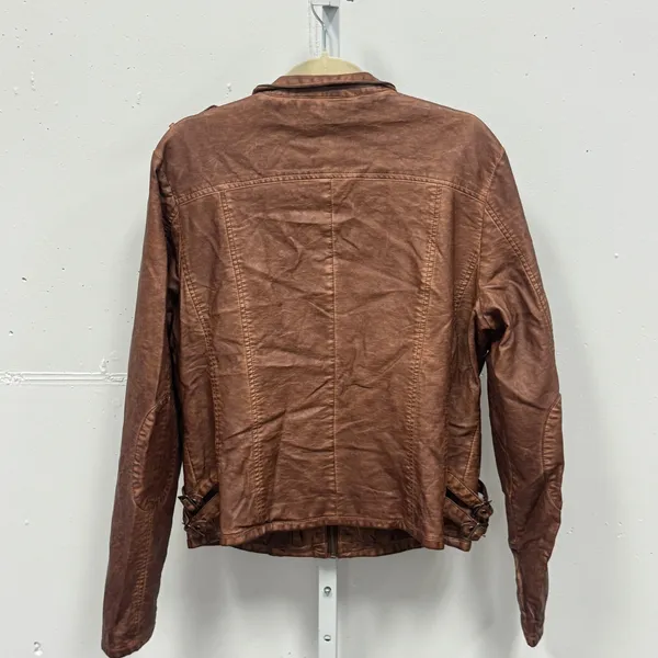 Bagatelle Womens Faux Leather Moto Biker Jacket Brown XL Banded Collar Full Zip - Image 2