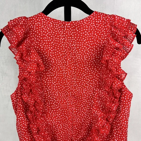 Sugar+Lips Top Womens Small Red Polka Dot Ruffle Crop Zip Up Tie Waist Blouse - Image 4