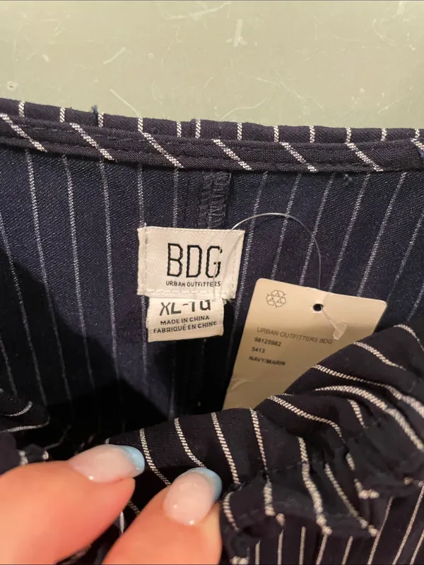 Urban Outfitters Navy and White Striped Mini Dress - Image 2