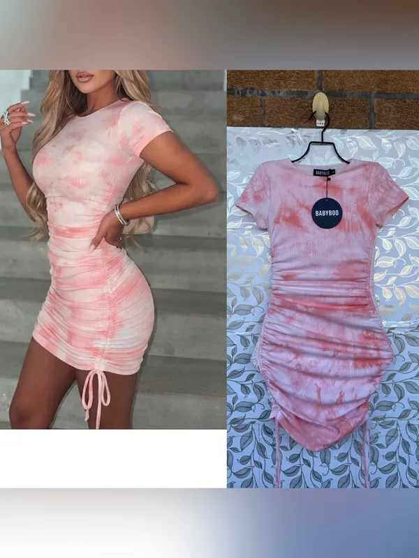 Babyboo Pink Tie Dye Carina Ruched Mini Dress Cotton Blend XS NWT - Image 2