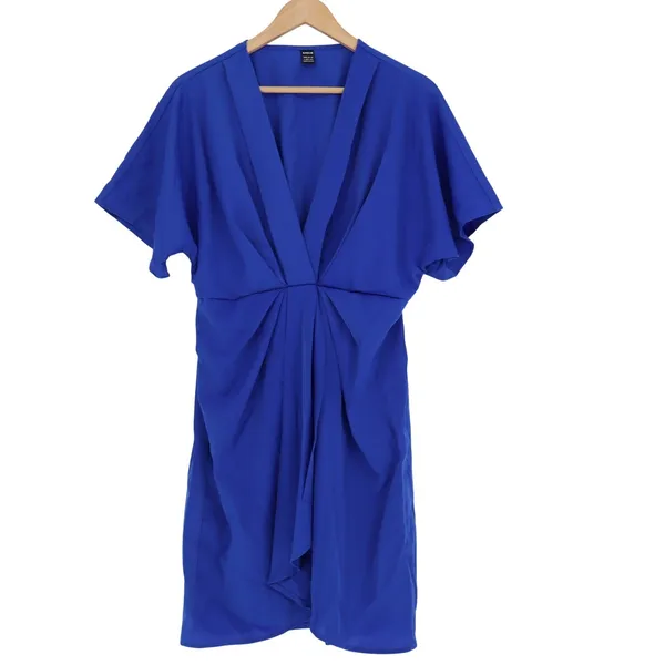 SHEIN Royal Blue Twist Front V-Neck Draped Mini Dress Womens Large - Image 2