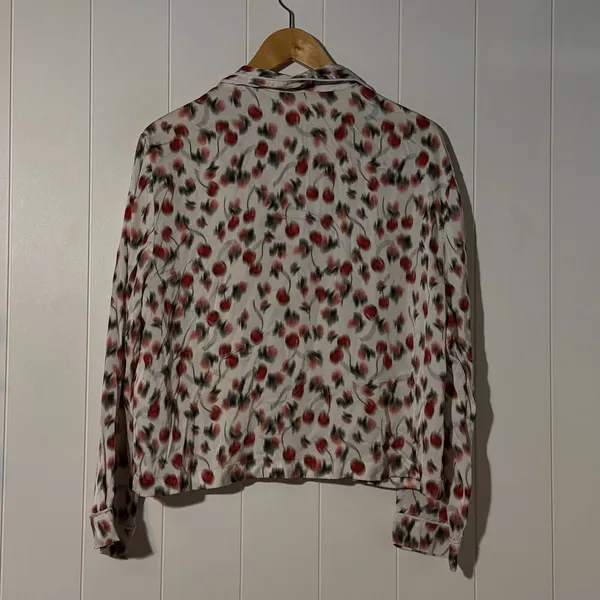 J Crew Soft Shine Pajama Set Womens M Blurry Cherry Print Viscose 2 Piece - Image 3