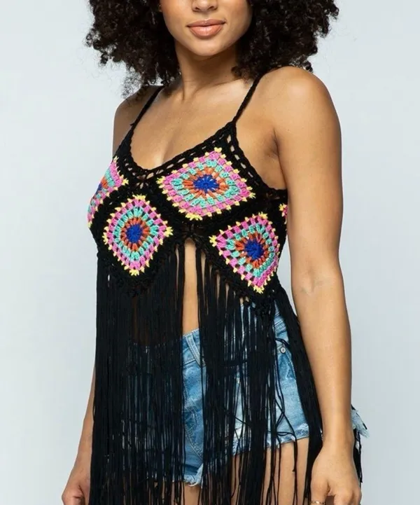 Crochet Granny Square Fringe Top NWT! - Image 2