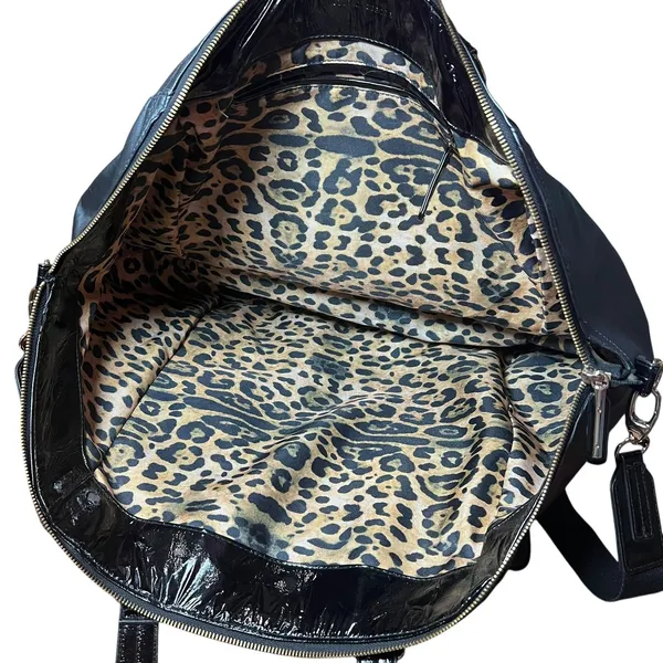 Victoria's Secret Duffle Bag Womens Large Black Nylon Leopard Lining Travel - Image 4