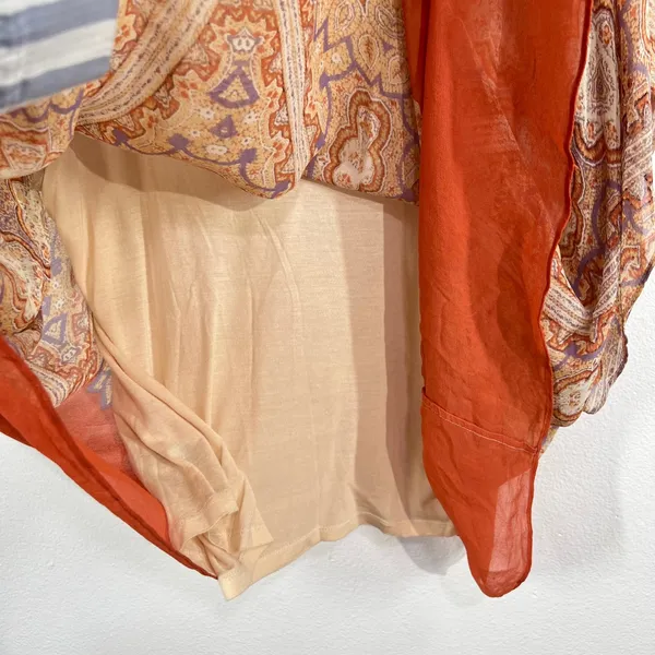 Maeve Anthropologie Nalina 100% Silk Blouse Large Orange Paisley Boho Kimono Top - Image 12