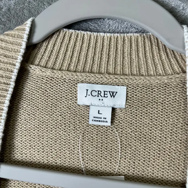 J.Crew Striped Cardigan LG Gold Button Pockets Nautical Khaki Ivory Texture‎ New - Image 2