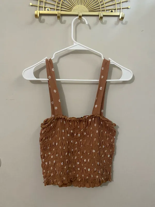 American Eagle Outfitters Rust Floral Smocked Crop Tank - Image 2