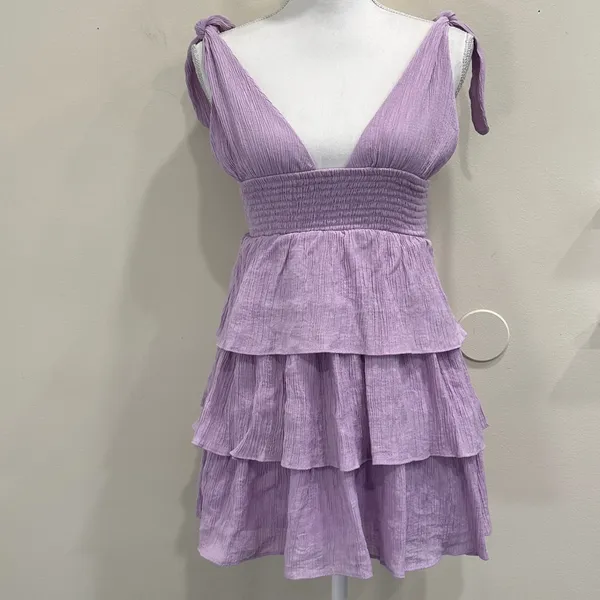 Lovers and Friends Brielle Mini‎ Dress Lavender Purple Tiered Ruffle Revolve S - Image 3