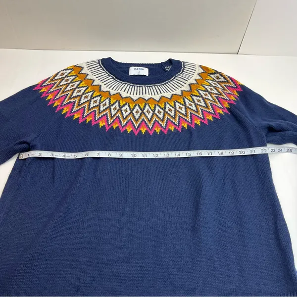 Old Navy Women Navy‎ Blue Fair Isle Long Sleeves Knit Pullover Sweater XL Tall - Image 5