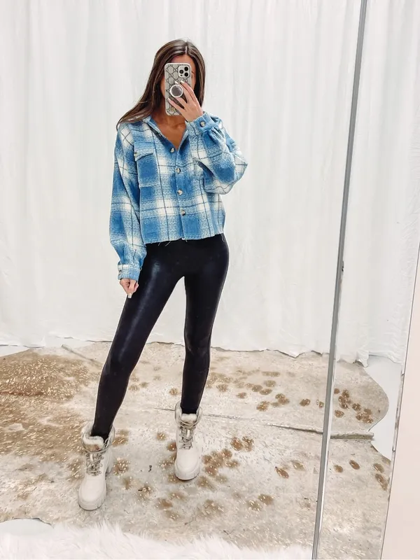 $65 NWOT Blue B collection Cleo Shacket in light blue plaid, L - Image 4