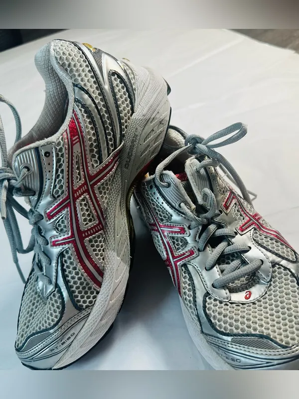 Asics Kids Silver and Pink Mesh Lace-Up Sneakers - Image 8