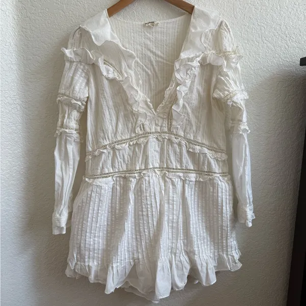 For Love And Lemons Ziggy Pintuck White Mini Dress Size L - Image 3