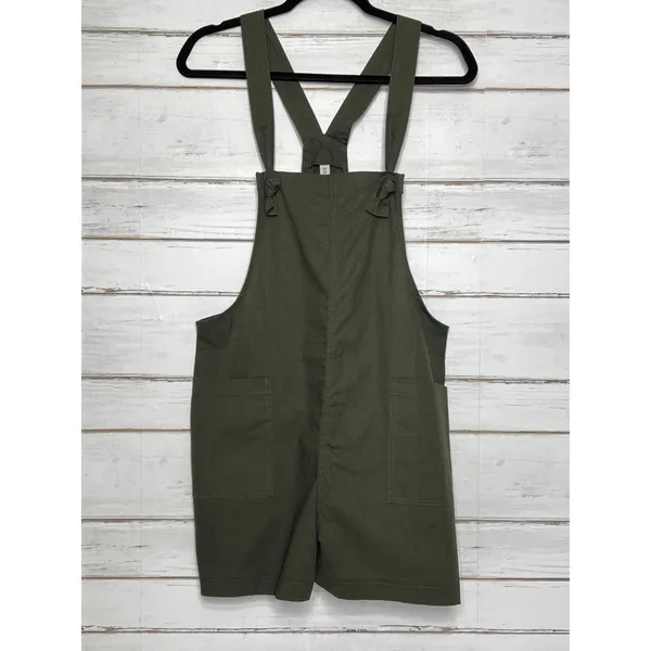 Zenana Army Green Shorts Knotted Overalls Romper Size Small - Image 2