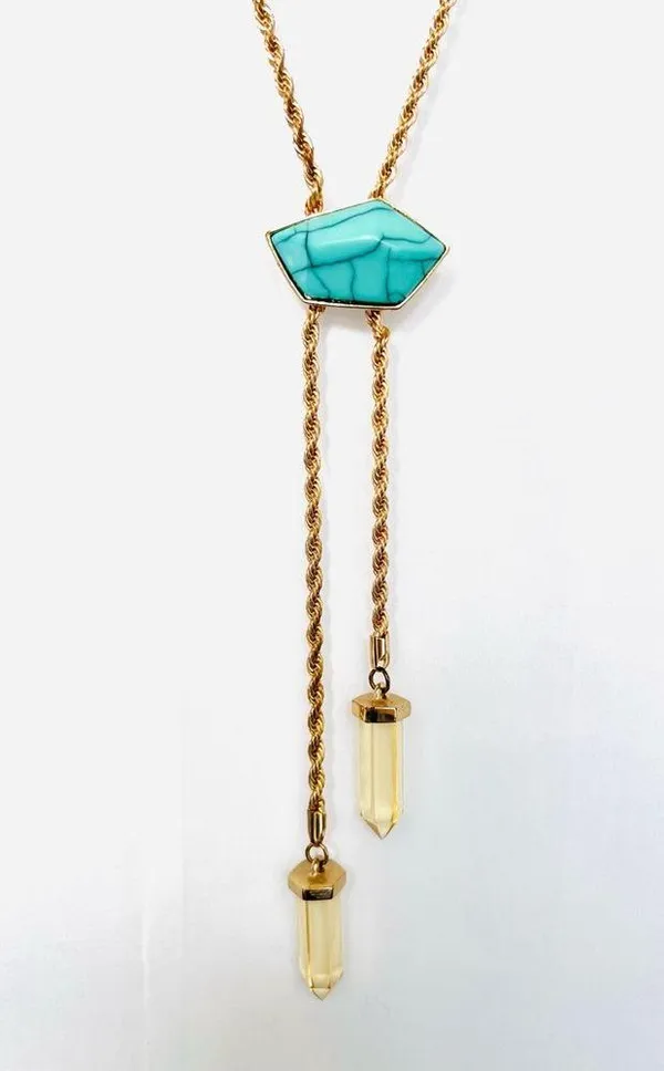 Gold&Turquoise Opera Necklace Blue - Image 2