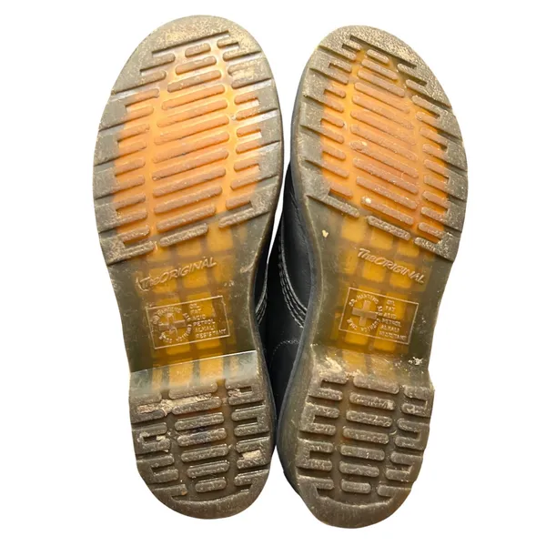 Dr Martens 1460 Combat Boots Black Leather Yellow‎ Stitch Lace Up Women 7 - Image 8