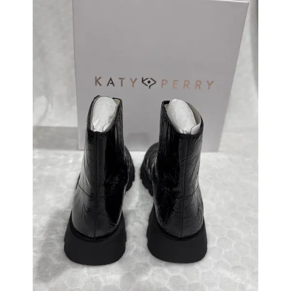 Katy Perry Combat Ankle Boots Black Floral Embossed Zip Up Chunky Womens Size 5 - Image 3