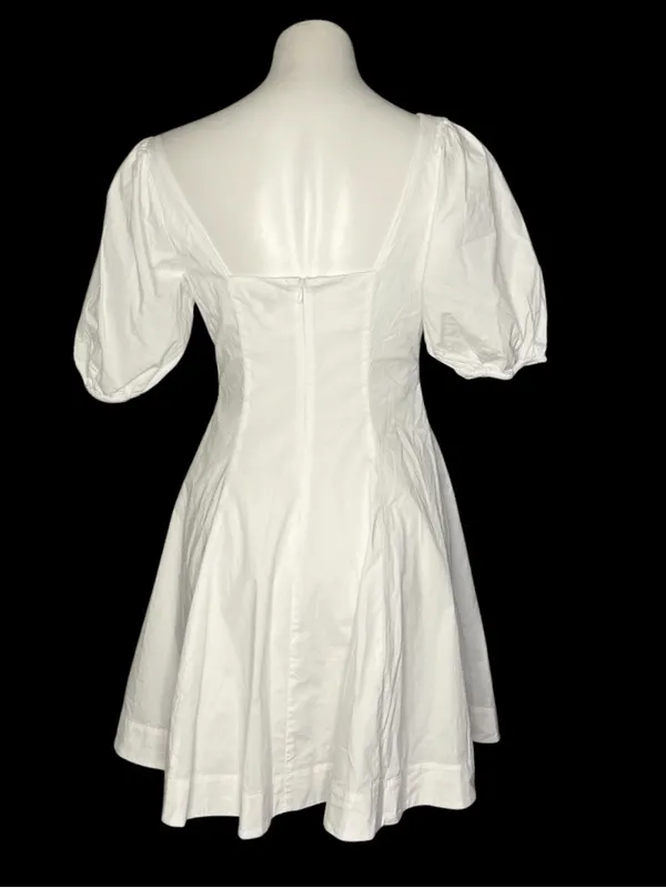STAUD Laelia Mini Dress White Cotton Lined Puff Sleeves Size 8 - Image 6