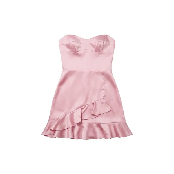 New Amanda Uprichard Magnolia Silk Mini Dress Lotus Pink‎ Strapless Ruffle Small - Image 3
