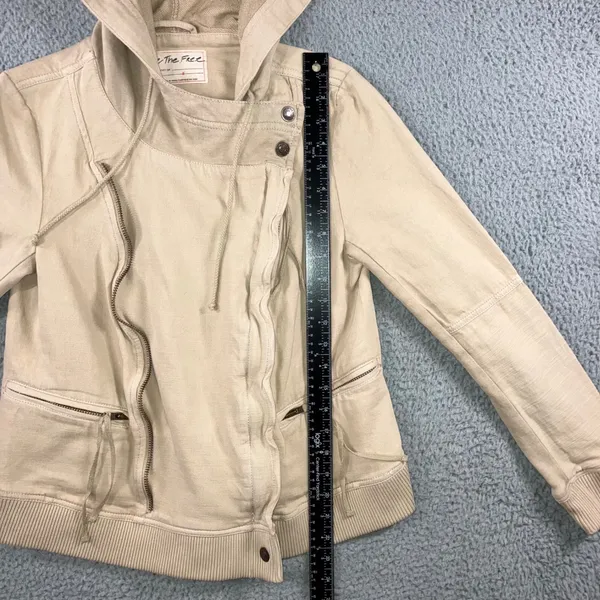 Free People Carmen Moto Jacket Women Small‎ Beige Asymmetrical Zip - Image 6