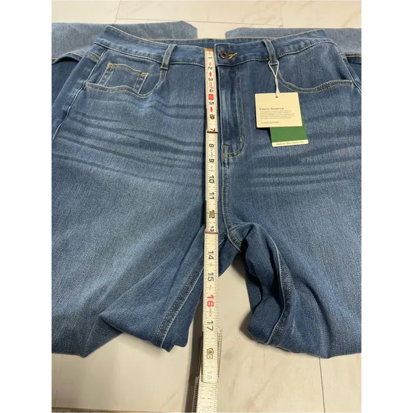 NWT Halara Flex Tall High Waisted Pockets Rolled Hem Wide Leg Washed Denim Large - Image 8
