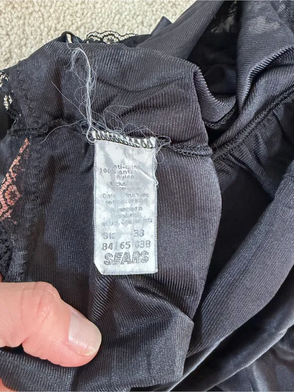 Vintage Sears Black Antron Nylon Full Slip Lace Trim Size 38 Flawed - Image 9