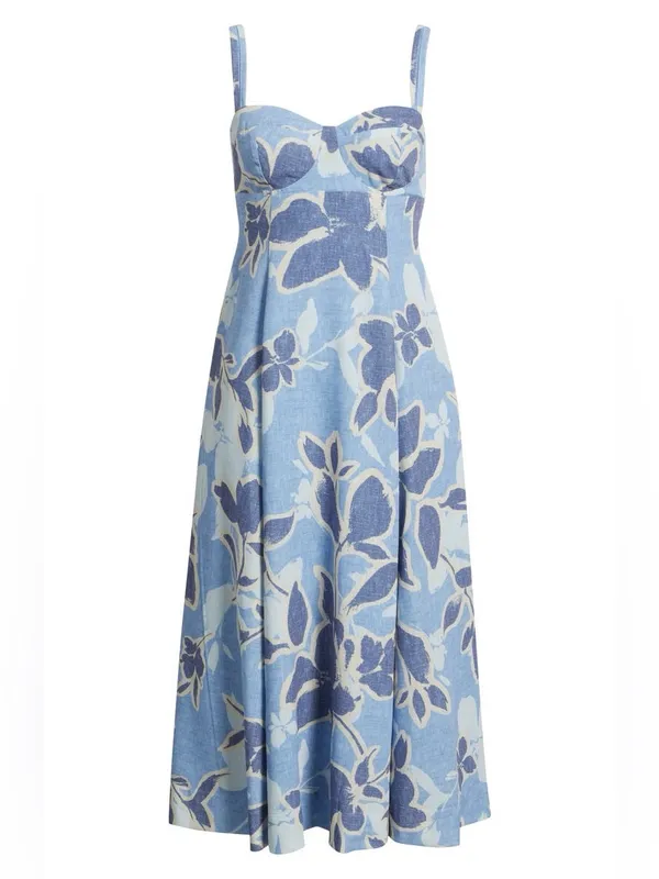 Moon River Spaghetti Strap Midi Dress Blue Multi Small - Image 4