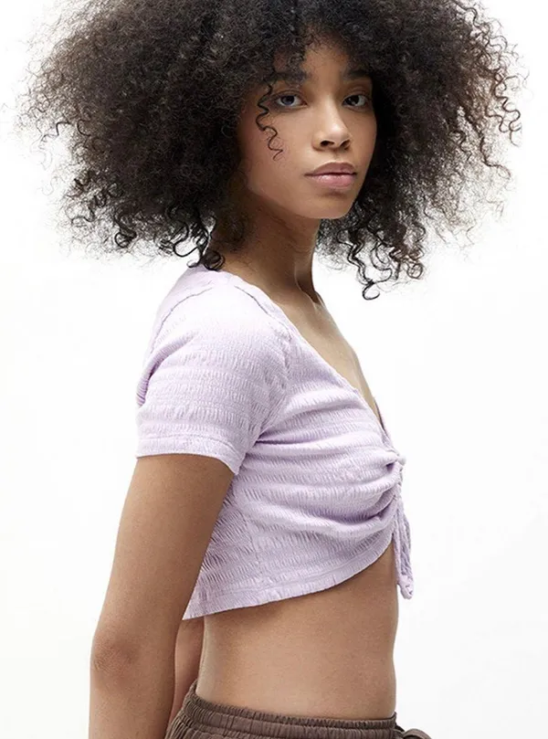 Purple Tie Front Keyhole Top - Image 2