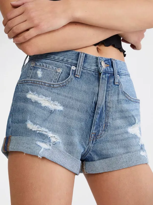 Aeropostale Mom Shorts 12 High Rise Distressed Denim Raw Hem Y2K - Image 2