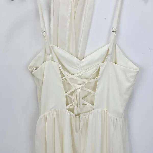 NEW Lulus Irresistibly Darling Ivory Chiffon Midi Dress and Scarf Set Large - Image 10