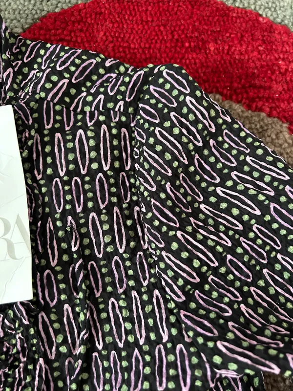 ZARA NWT Pattern Blouse Long Sleeve Shirt Top Tie Front Open Style Size XS - Image 6