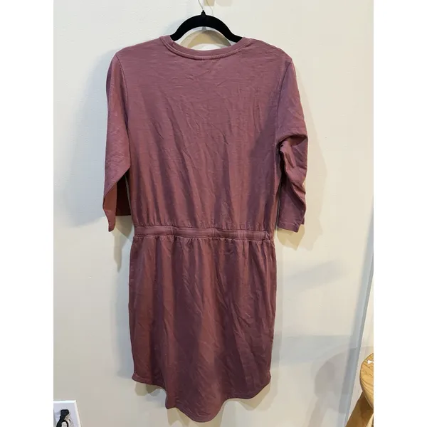 Pact organic cotton mauve tie-waist dress crew neckline Size Small Gorpcore - Image 3