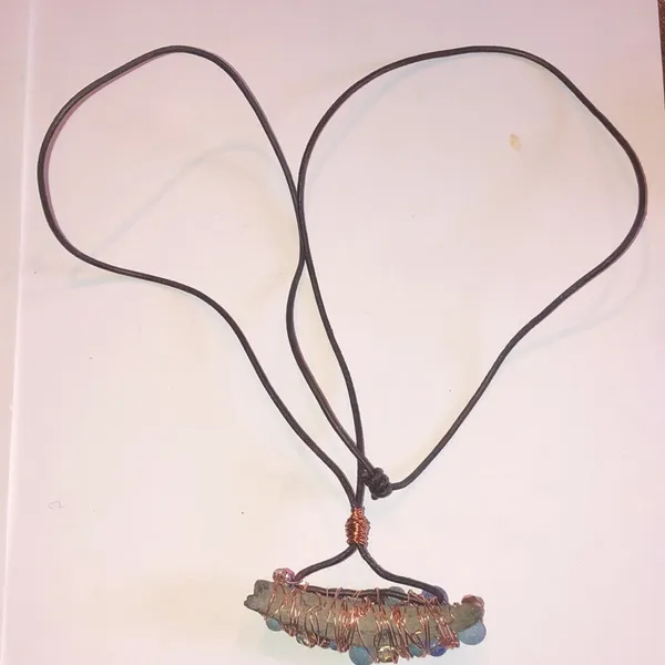 Vintage Beaded Copper Wire Wrapped Unique Boho Pendant Necklace - Image 7