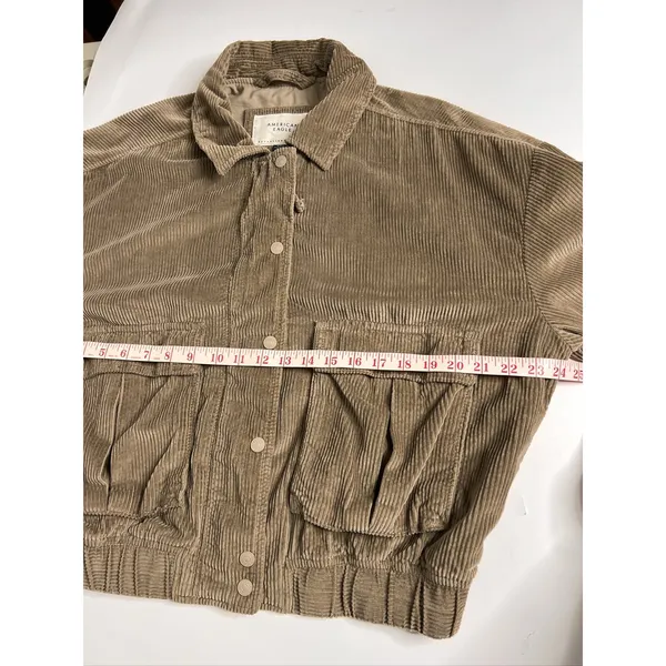 American Eagle Corduroy Bomber Jacket Brown Medium 100% Cotton Relaxed - Image 9