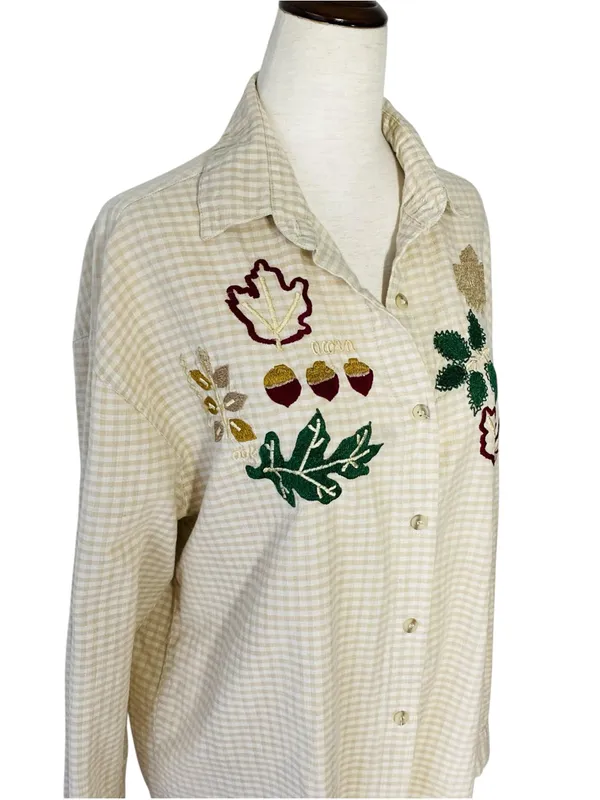 VINTAGE MAGGIE & MAX Embroidered Fall Leaves Shirt - Image 4