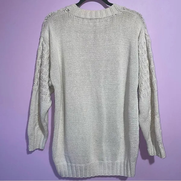 Vtg Interior Textured Fisherman Knit Cardigan Sweater Women L Cottage Coastal - Image 5