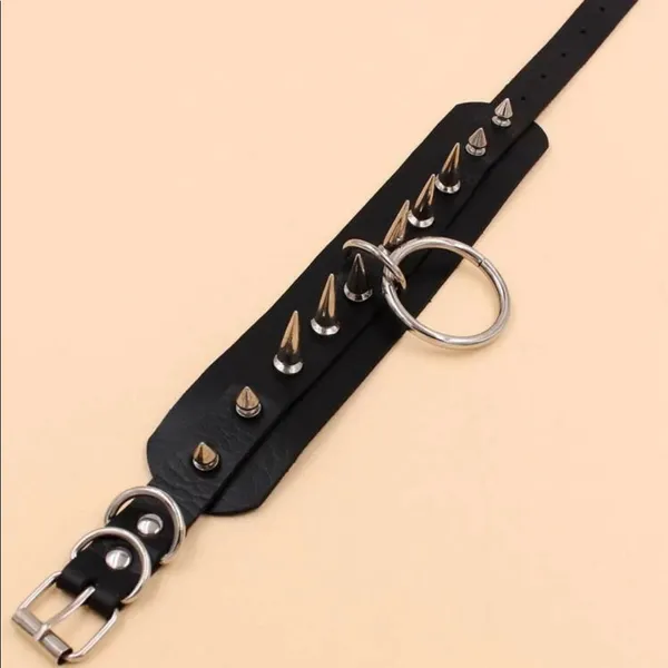 Black Spike Oring Choker Collar New - Image 3
