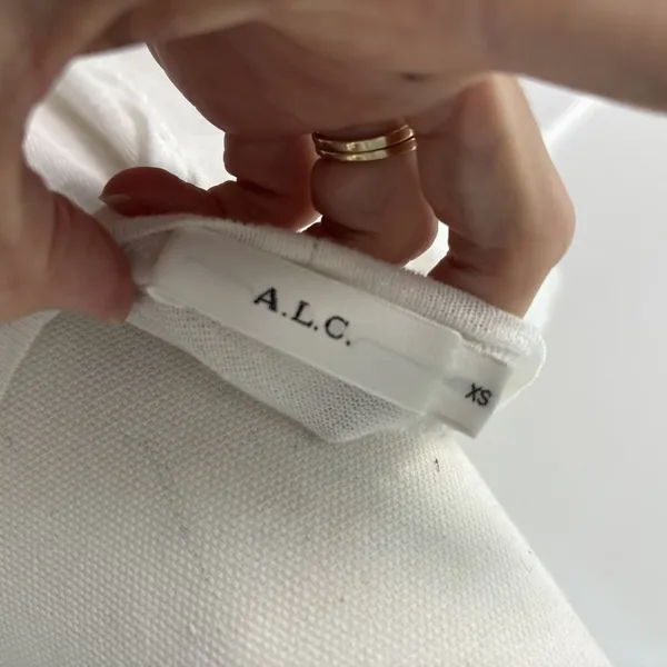 ALC Frank Womens Scoop Neck Solid 100% Linen Cropped Wrap Shirt White Size XS - Image 5