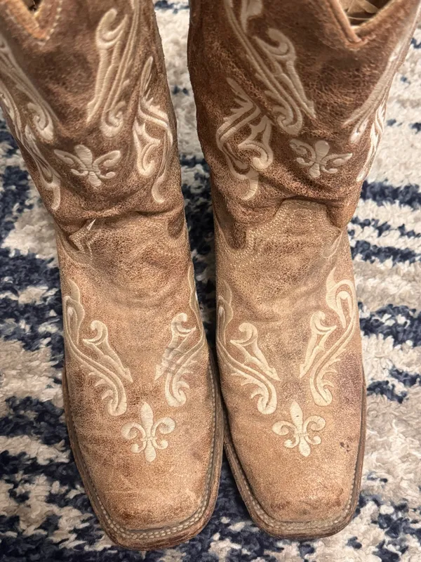 Corral Cortez Honey Flur De Los Western Tan Leather Cowboy Square Toe Boots 9.5M - Image 3