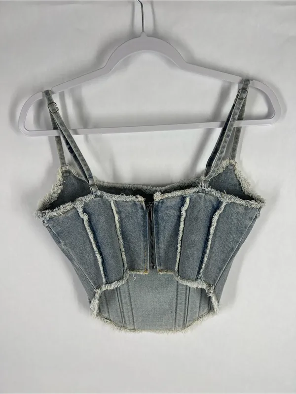 Altar'd State Light Wash Denim Corset Tank -‎ Light Blue - Image 5