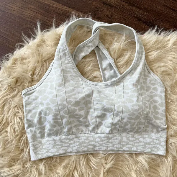 Source Unknown Iron Panda Fit Light Grey Cheetah Print Matching Leggings & Sports Bra L - Image 2