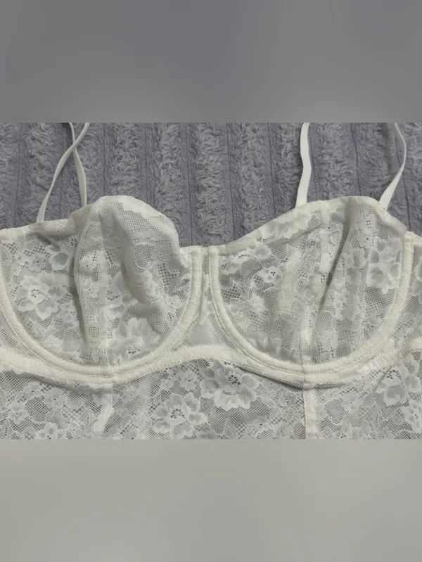 wild fable White Lace Longline Bustier Bralette with Garter Straps - Image 2