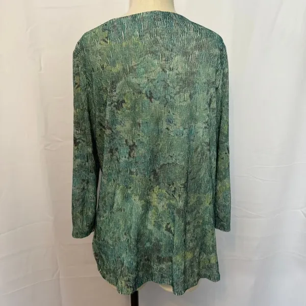 Coldwater Creek Blouse Top Boho 3/4 Sleeve Green Pattern Women's Size Large - Image 2